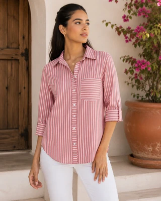 Thumbnail 1: Beach Lunch Lounge Women's Carson Striped Button Down Top 