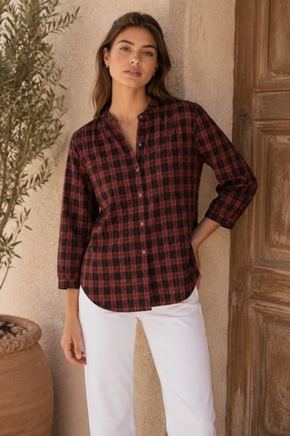 Thumbnail 1: Beach Lunch Lounge Women's Emie Plaid Cotton 3/4 Sleeve Top 