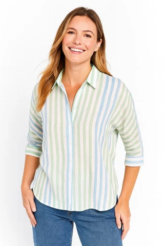 Thumbnail 1: Beach Lunch Lounge Women's Wesley Striped Linen 3/4 Sleeve Top 