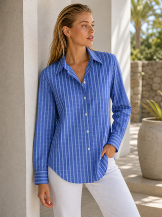 Thumbnail 1: Beach Lunch Lounge Women's  Belly Striped Button Down Top 