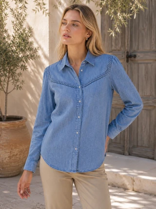 Thumbnail 1: Beach Lunch Lounge Women's Austin Braided Trim Long Cuff Sleeve Top 
