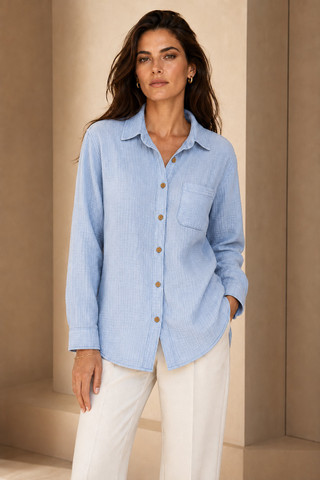 Thumbnail 1: Beach Lunch Lounge Women's Lessi Acid Wash Button Down Long Sleeve Top 