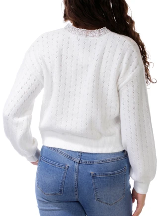 Thumbnail 2: Sweater Girls Juniors Pointelle Lace Cardigan  