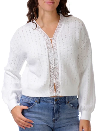 Thumbnail 1: Sweater Girls Juniors Pointelle Lace Cardigan  