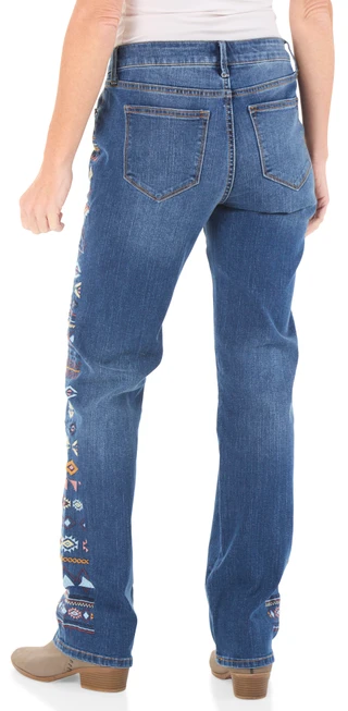 Thumbnail 2: DW Women's Kylee 5 Pocket Aztec Embroidered Boot Leg Jeans 
