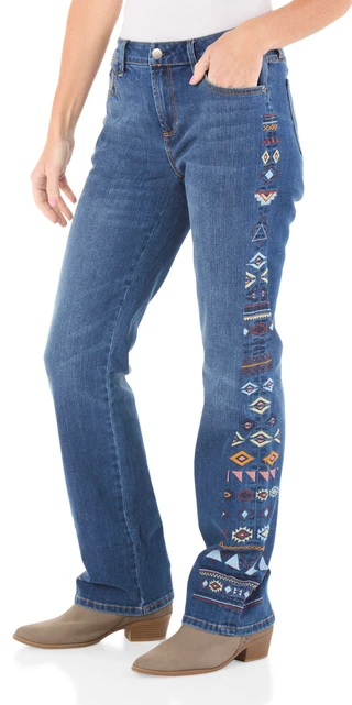 Thumbnail 1: DW Women's Kylee 5 Pocket Aztec Embroidered Boot Leg Jeans 