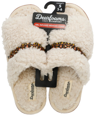 Thumbnail 1: Dearfoams Women's Cozy Gel Infused Terry Slide with Aztec Band 