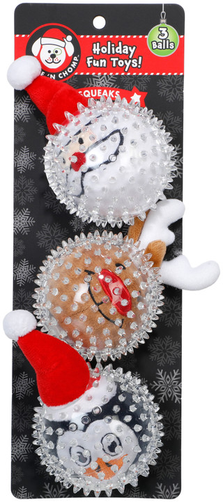 Thumbnail 1: Chase 'N Chomp 3 Pk Christmas Character Spikey Ball Dog Toys 