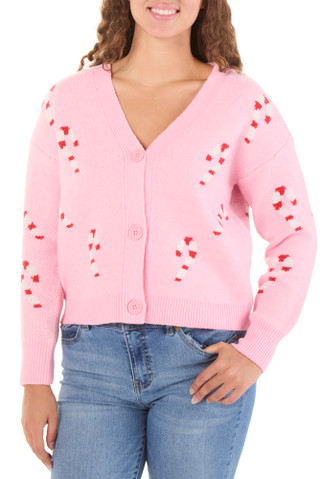Thumbnail 1: No Comment Juniors' Candy Cane Button Cardigan with Claw Clp  