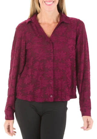 Thumbnail 1: Adrianna Papell Women's Long Sleeve Split Neck Button Front Knit Blouse 