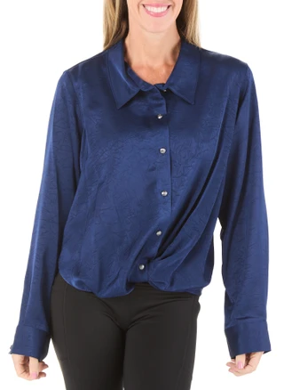 Thumbnail 1: DKNY Women's Long Sleeve Twist Button Front Crinkle Blouse 