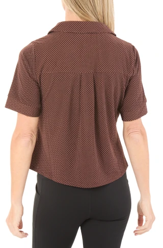 Thumbnail 2: Adrianna Papell Women's Short Sleeve Split Neck Button Front Gathered Blouse 