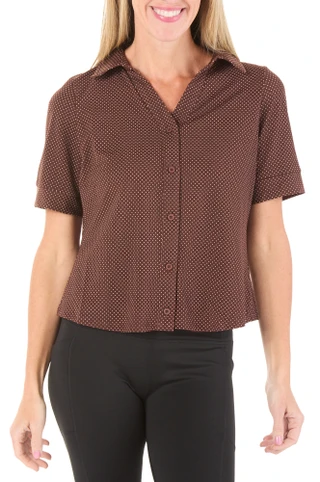 Thumbnail 1: Adrianna Papell Women's Short Sleeve Split Neck Button Front Gathered Blouse 
