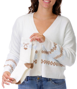 Thumbnail 1: No Comment Juniors' 2 Pc Bow & Snowflake Button Cardigan with Socks 