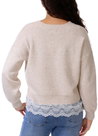 Thumbnail 2: Riley & Rae Junior's V-Neck Lace Trim Button Cardigan  