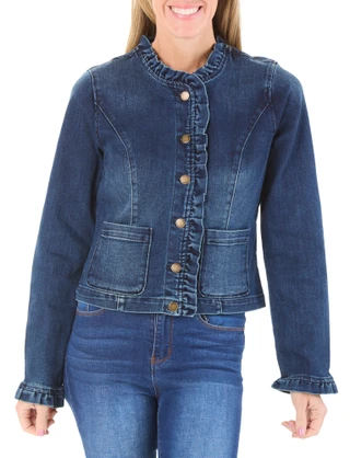 Thumbnail 1: Draper James Women's Ruffle Trim Button Front Denim Jacket 