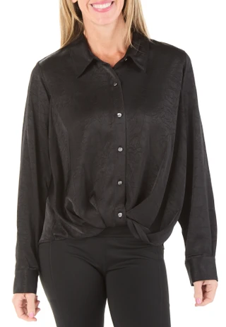 Thumbnail 1: DKNY Women's Long Sleeve Twist Button Front Crinkle Blouse 