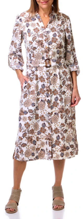Thumbnail 1: Lucky Brand Women's Long Sleeve Printed Button Front Dress w/ Belt 