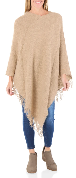 Thumbnail 1: ANNE KLEIN Women's Boucle Knit Poncho 