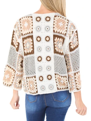 Thumbnail 2: Anneliese Women's Granny-Square Crochet Tie Front Cardigan 