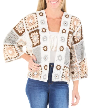 Thumbnail 1: Anneliese Women's Granny-Square Crochet Tie Front Cardigan 