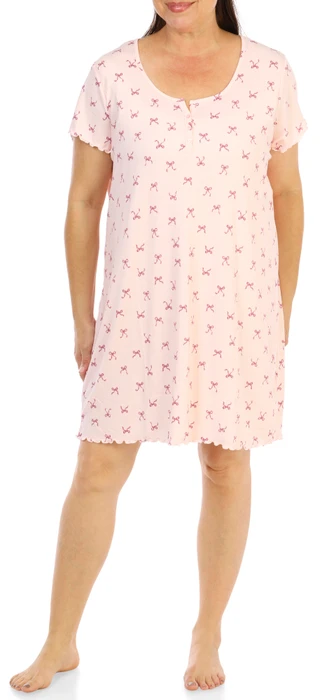 Thumbnail 3: Laura Ashley Women's Plus Short Sleeve Printed Rib Nightgown 