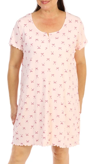 Thumbnail 1: Laura Ashley Women's Plus Short Sleeve Printed Rib Nightgown 