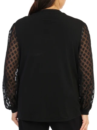 Thumbnail 2: Joie De Vivre Women's Plus Mesh Sleeve V-Neck Blouse 