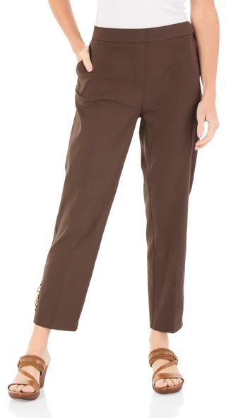 Thumbnail 1: Zac & Rachel Women's Comfort Stretch Slim Ankle Pants with Chain Detail 