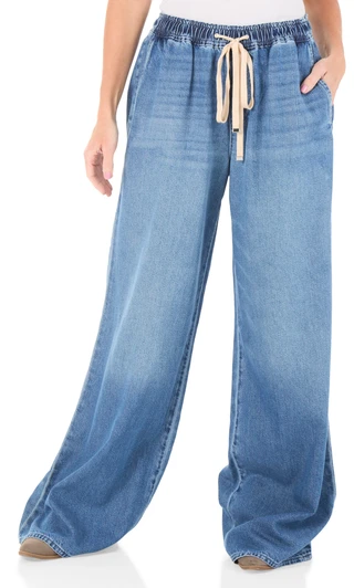Thumbnail 1: 7 FOR ALL MANKIND Women's Hilo 4 Pocket Elastic Tie Waist Wide Leg Jeans 