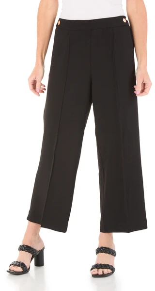 Thumbnail 1: Zac & Rachel Women's Comfort Stretch Wide Leg Pants w/ Decorative Buttons 