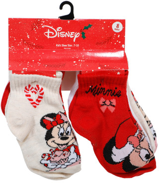 Thumbnail 1: Disney Girls 8 Pk Christmas Minnie Mouse Print Quarter Socks 