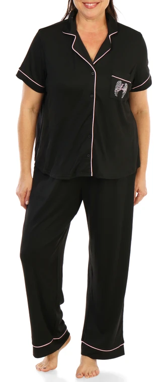 Thumbnail 3: Juicy Couture Women's Plus 2 Pc Rhinestone Pajama Shirt & Pants Set 