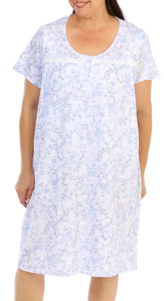 Thumbnail 1: Laura Ashley Women's Plus Lace Trim Printed Nightgown 
