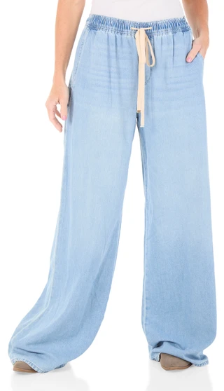 Thumbnail 1: 7 FOR ALL MANKIND Women's 4 Pocket Elastic Tie Waist Wide Leg Jeans 
