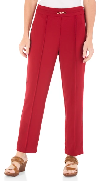 Thumbnail 1: Zac & Rachel Women's Comfort Stretch Straight Leg Pants with Chain Accent 