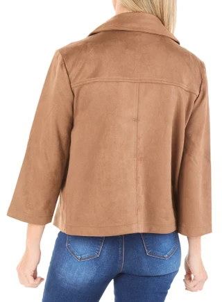 Thumbnail 2: Soho Apparel Women's Collared Open Front Suede Jacket 