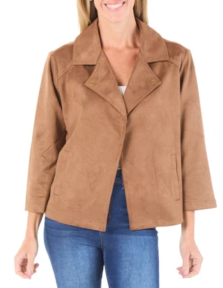 Thumbnail 1: Soho Apparel Women's Collared Open Front Suede Jacket 