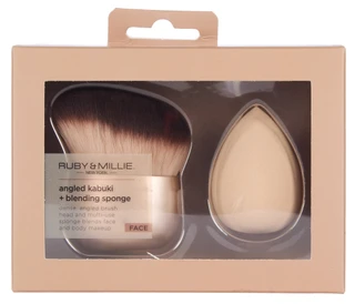 Thumbnail 1: Ruby & Millie 2 Pc Angled Kabuki & Blending Sponge 