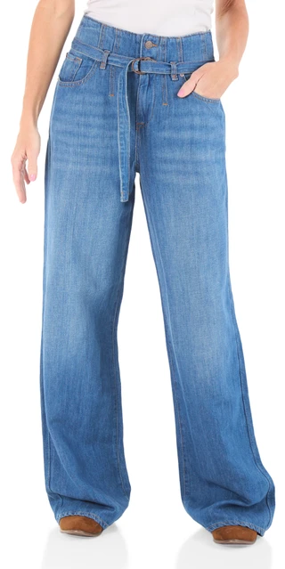 Thumbnail 1: 7 FOR ALL MANKIND Women's Phoenix 5 Pocket 2 Button Belted Wide Leg Jeans 