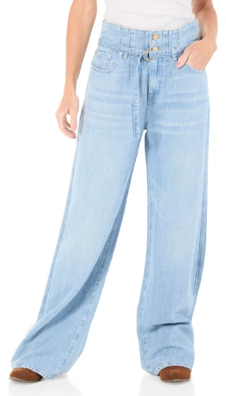 Thumbnail 1: 7 FOR ALL MANKIND Women's Kansas 5 Pocket 2 Button Belted Wide Leg Jeans 