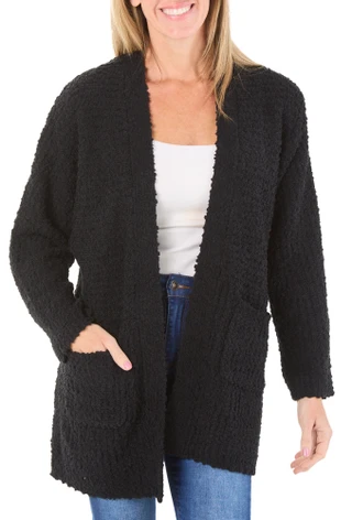 Thumbnail 1: BOBEAU Women's Open Front Double-Pocket Popcorn Cardigan 