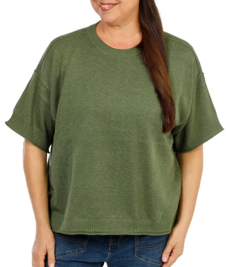 Thumbnail 1: 1. State Women's Plus Short Sleeve Sweater Top 