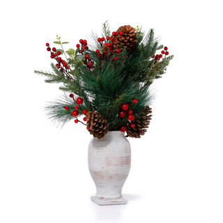 Thumbnail 1: Christmas Faux Evergreen Floral Arrangement w/ Rustic Vase   