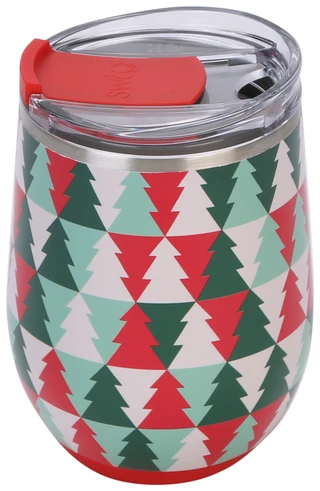 Thumbnail 1: Swig 12 oz Christmas Print Insulated Stainless Steel Stemless Cup 
