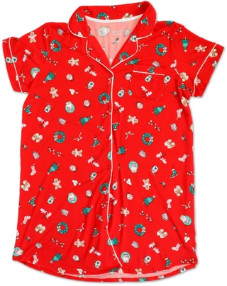 Thumbnail 1: JACLYN Women's Short Sleeve Notch Collar Nightshirt 