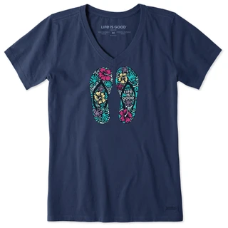 Thumbnail 1: Life is Good Women's Hibiscus Flip Flop Tee 