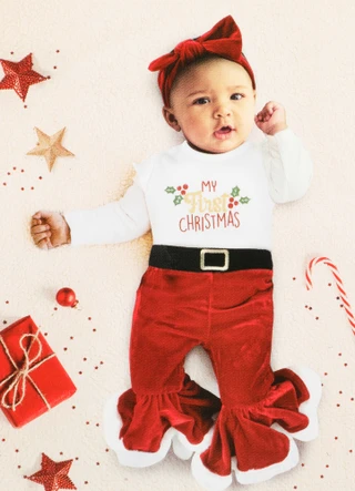 Thumbnail 2: Baby Essentials Baby Girls' 3-Piece Christmas Outfit Set 