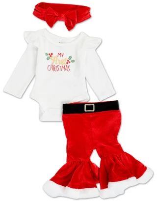 Thumbnail 1: Baby Essentials Baby Girls' 3-Piece Christmas Outfit Set 