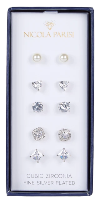 Thumbnail 1: Nicola Parisi 5 Pc CZ Assorted Stud Earring Set  